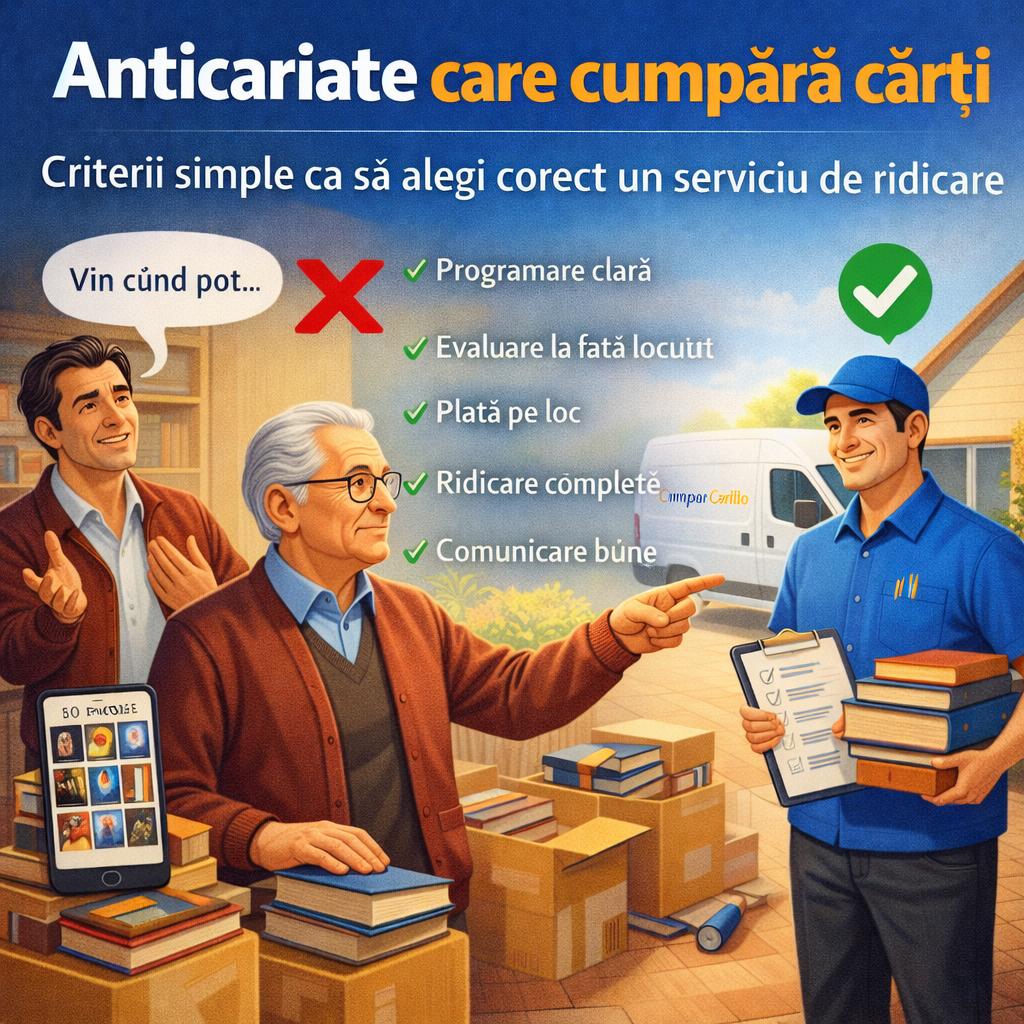 Anticariate care cumpără cărți: criterii simple ca să alegi corect un serviciu de ridicare